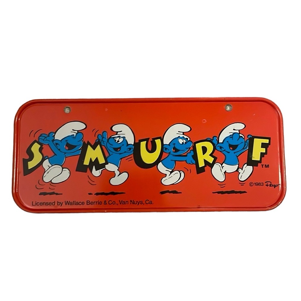 Vintage Smurf’s 1983 Mini License Plate Cereal Box Toy Mini Bicycle Plate Bike